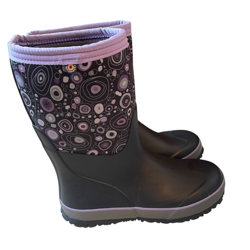 Bogs Kids Black and Purple Rain Boots